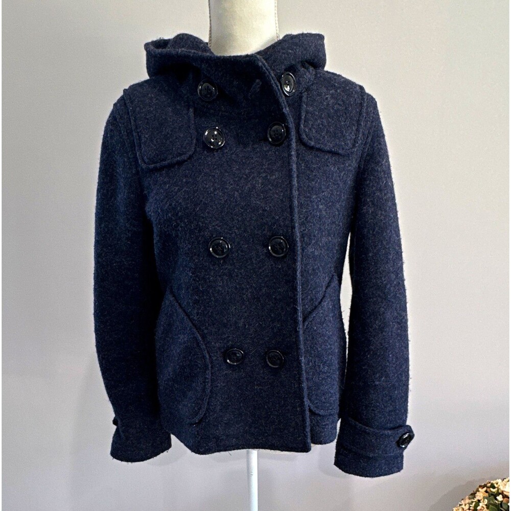 American Eagle Outfitters Dark Gray Hooded Wool Blend Pea Coat Women's Sz S